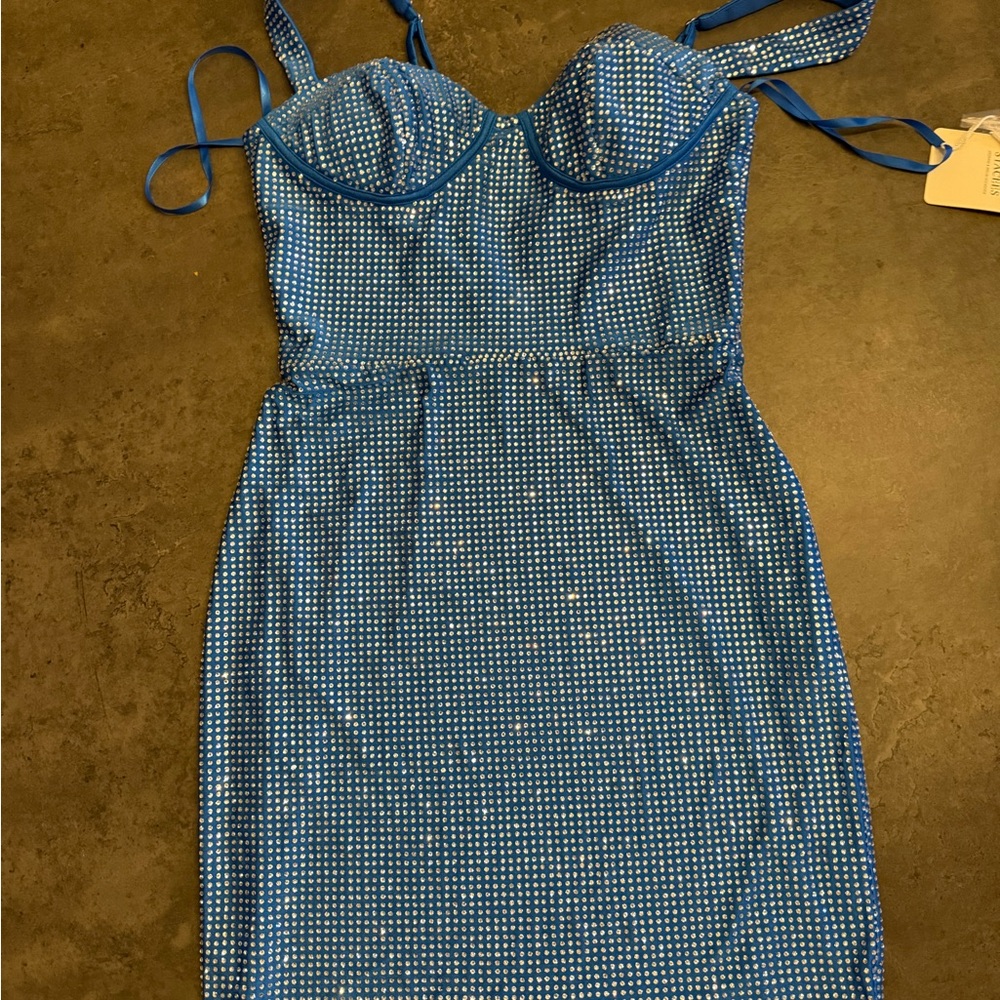 STACEES Elegant Blue Rhinestone Dress - Picture 12 of 13